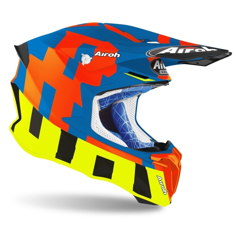Motokrosová prilba Airoh Twist 2.0 Frame modro-oranžovo-fluorescenčno žltá