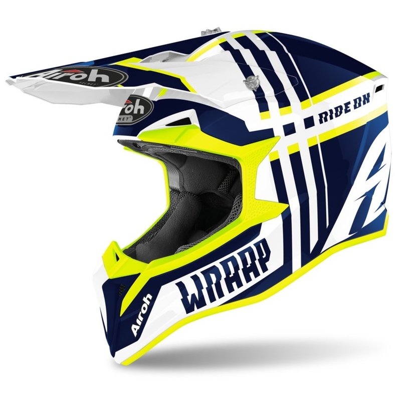 Motokrosová prilba Airoh Wraap Broken modro-bielo-fluorescenčno žltá