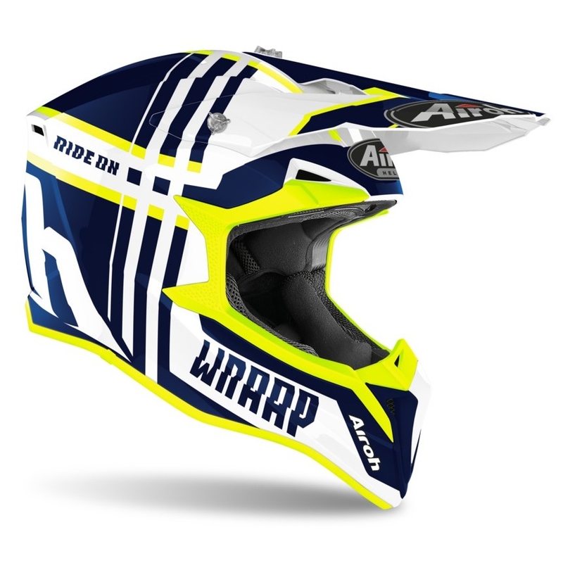 Motokrosová prilba Airoh Wraap Broken modro-bielo-fluorescenčno žltá