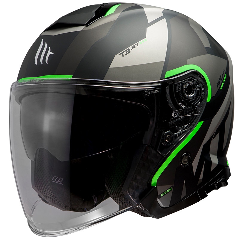 Otvorená prilba na motocykel MT Thunder 3 SV Bow čierno-šedo-fluorescenčno zelená výpredaj