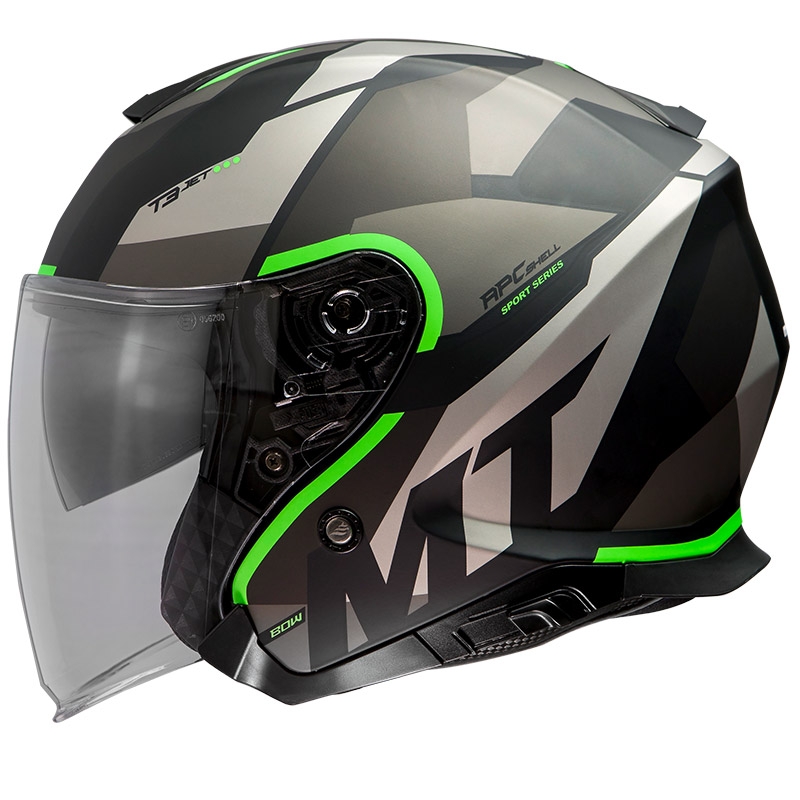Otvorená prilba na motocykel MT Thunder 3 SV Bow čierno-šedo-fluorescenčno zelená výpredaj
