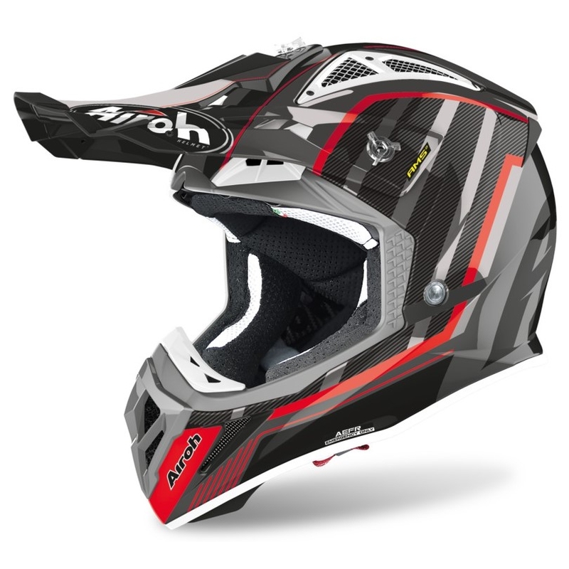 Motokrosová prilba Airoh Aviator Glow 2.3 AMS2 strieborno-čierno-červená