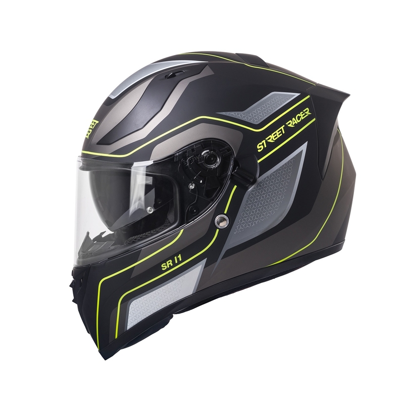 Integrálna prilba na motocykel Street Racer SR I1 čierno-šedo fluo žltá - II. akosť