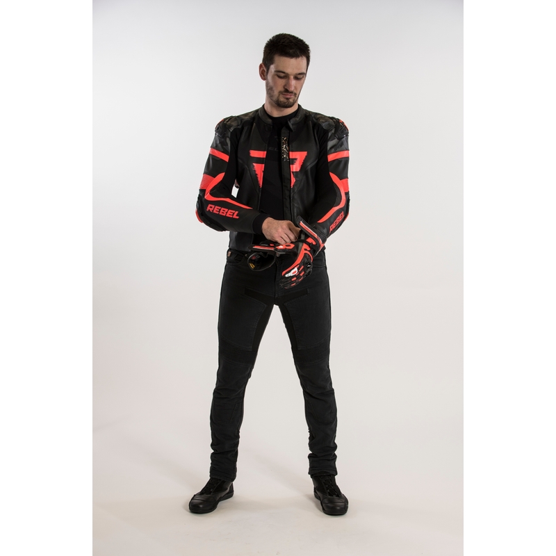 Bunda na motocykel Rebelhorn Rebel čierno-fluo červená výpredaj