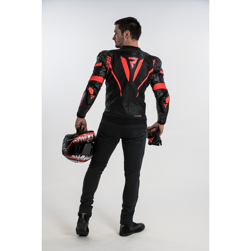 Bunda na motocykel Rebelhorn Rebel čierno-fluo červená výpredaj