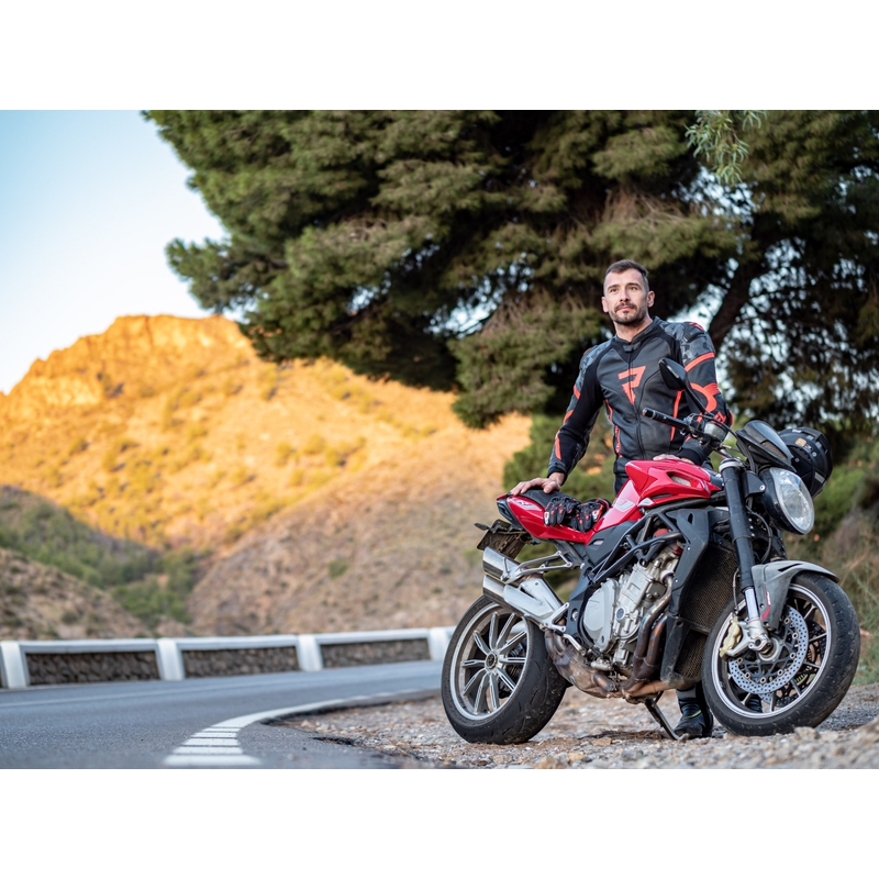 Bunda na motocykel Rebelhorn Rebel čierno-fluo červená výpredaj