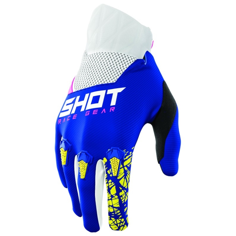 Detské motokrosové rukavice Shot Devo Storm modro-žlto-bielo-ružové výpredaj
