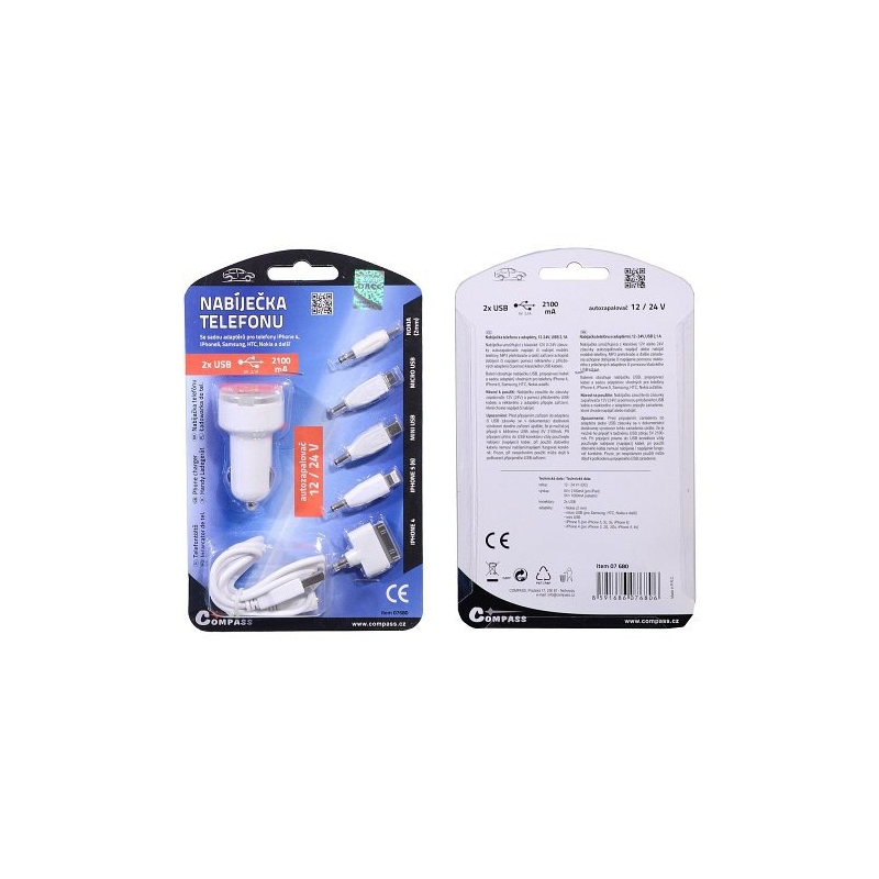 Nabíjačka telefónu 12 V 2,1 A (iPhone 4/5/6, micro USB, Nokia)