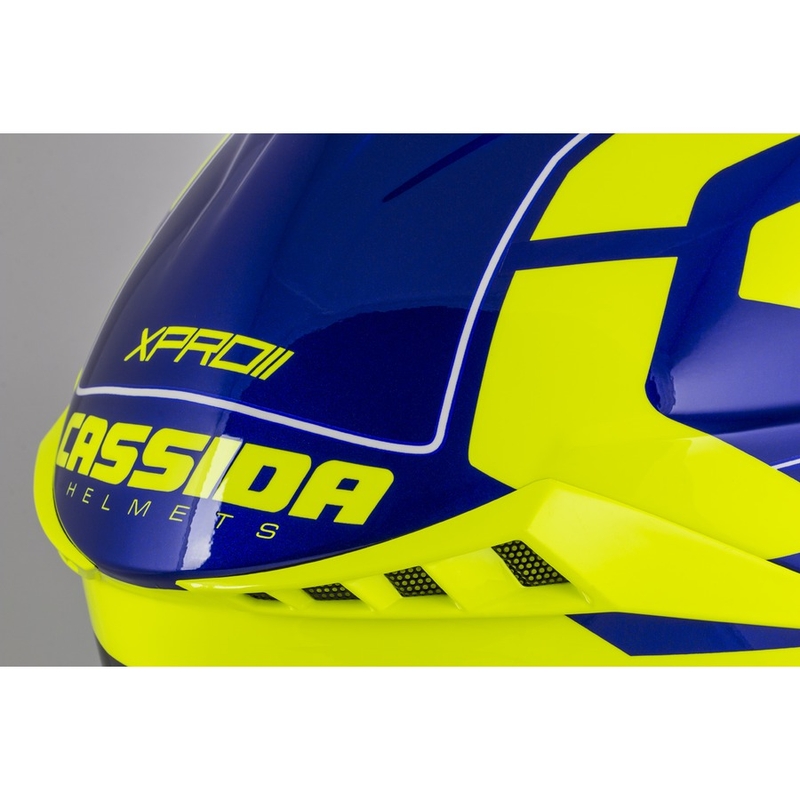 Motokrosová prilba Cassida Cross Pro II Contra fluorescenčno žlto-modro-biela