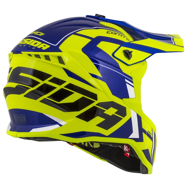 Motokrosová prilba Cassida Cross Pro II Contra fluorescenčno žlto-modro-biela