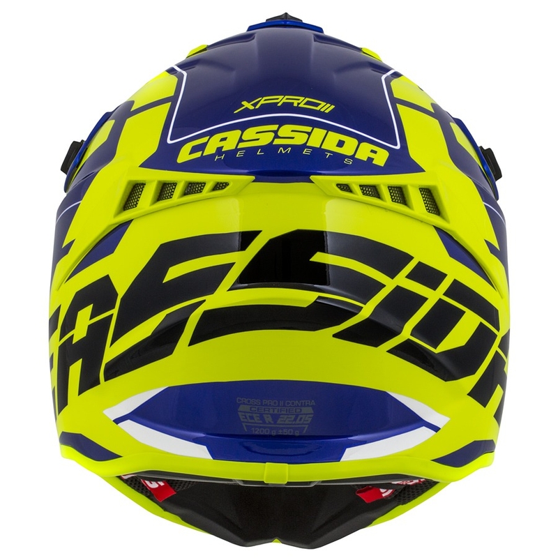 Motokrosová prilba Cassida Cross Pro II Contra fluorescenčno žlto-modro-biela