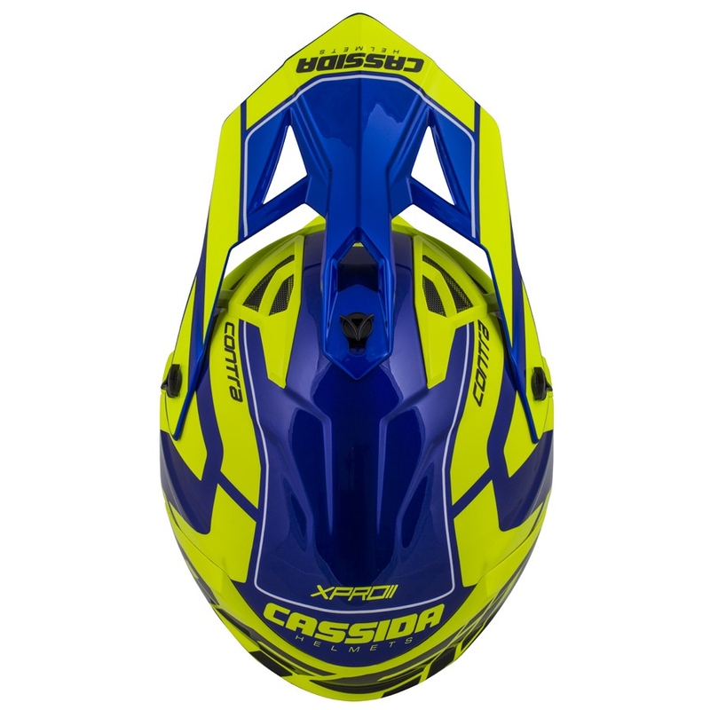 Motokrosová prilba Cassida Cross Pro II Contra fluorescenčno žlto-modro-biela
