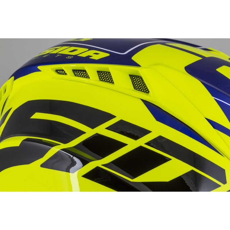 Motokrosová prilba Cassida Cross Pro II Contra fluorescenčno žlto-modro-biela