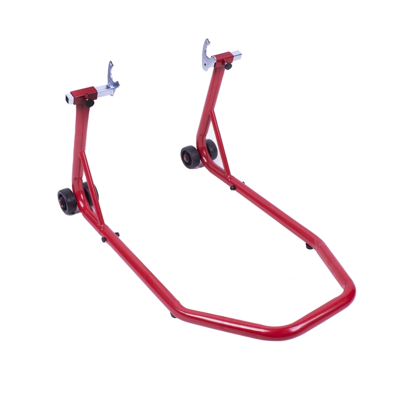 Zadný moto stojan s vidlicami pre rolny R-TECH červený - II. akosť