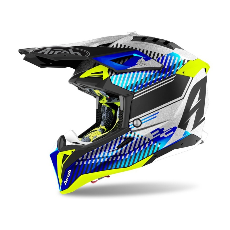 Motokrosová prilba Airoh Aviator 3.0 Wave 2022 bielo-modro-fluorescenčno žltá výpredaj