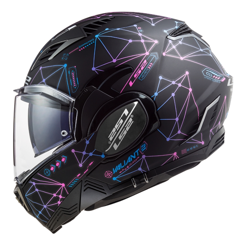 Preklápacia prilba na motocykel LS2 FF900 Valiant II Stellar čierno-modro-ružová