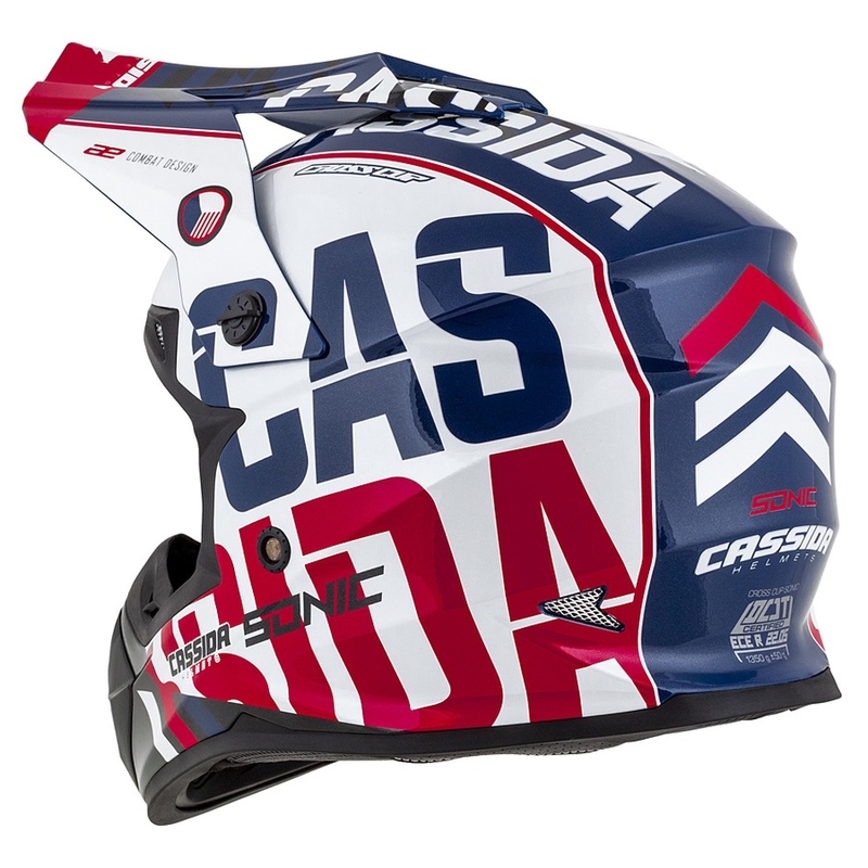 Motokrosová prilba Cassida Cross Cup Sonic červeno-modro-biela
