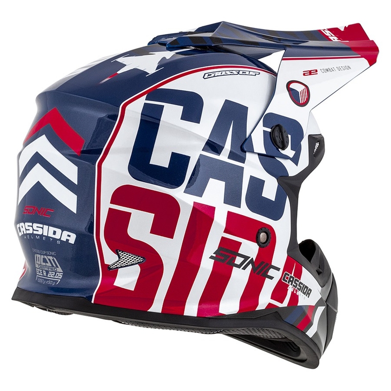 Motokrosová prilba Cassida Cross Cup Sonic červeno-modro-biela