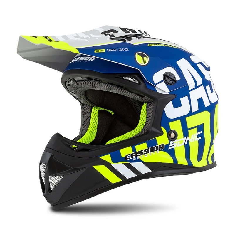 Detská motokrosová prilba Cassida Cross Cup Sonic Junior fluo žlto-modrá matná výpredaj