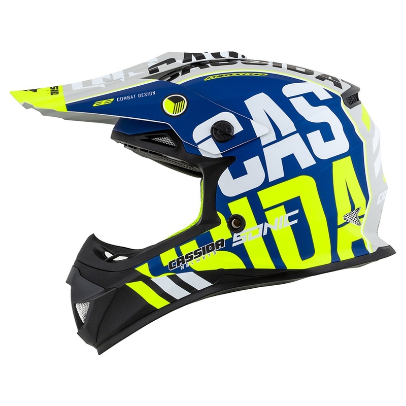 Detská motokrosová prilba Cassida Cross Cup Sonic Junior fluo žlto-modrá matná výpredaj