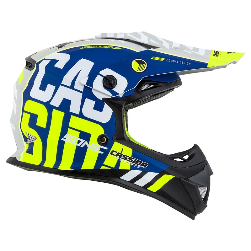 Detská motokrosová prilba Cassida Cross Cup Sonic Junior fluo žlto-modrá matná výpredaj
