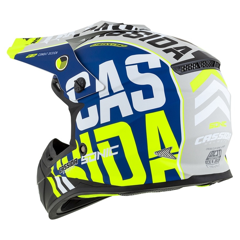 Detská motokrosová prilba Cassida Cross Cup Sonic Junior fluo žlto-modrá matná výpredaj