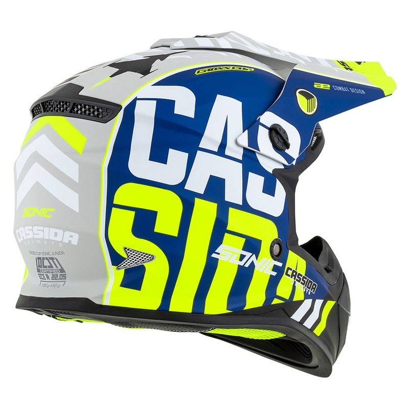 Detská motokrosová prilba Cassida Cross Cup Sonic Junior fluo žlto-modrá matná výpredaj