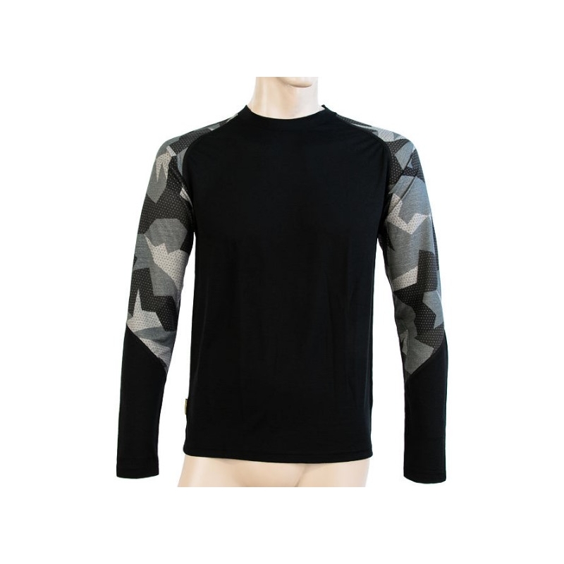 Pánske termo tričko Sensor Merino Impress čierno-maskáčové - dlhý rukáv výpredaj