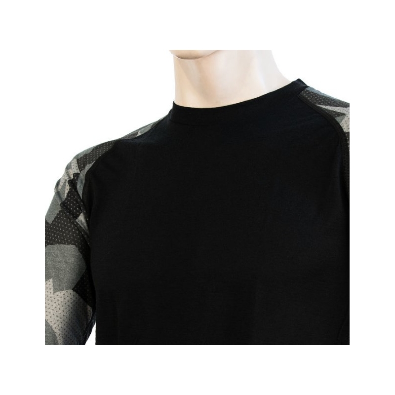 Pánske termo tričko Sensor Merino Impress čierno-maskáčové - dlhý rukáv výpredaj