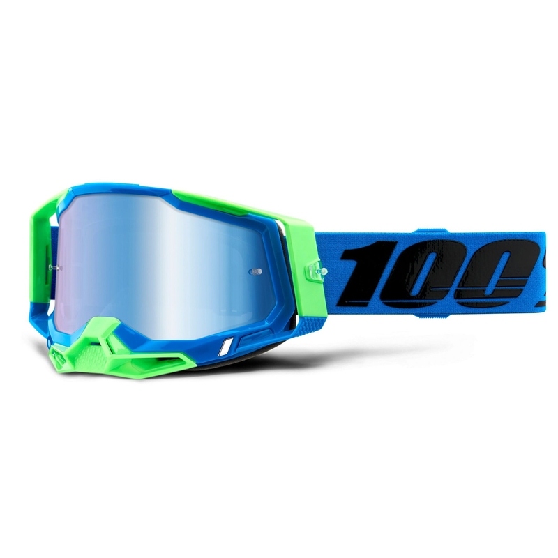 Motokrosové okuliare 100 % RACECRAFT 2 modro-zelené (modré zrkadlové plexisklo)
