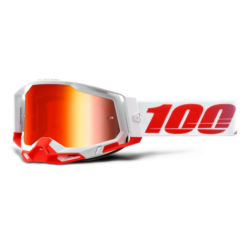 Motokrosové okuliare 100 % RACECRAFT 2 bielo-červené (červené zrkadlové plexisklo)