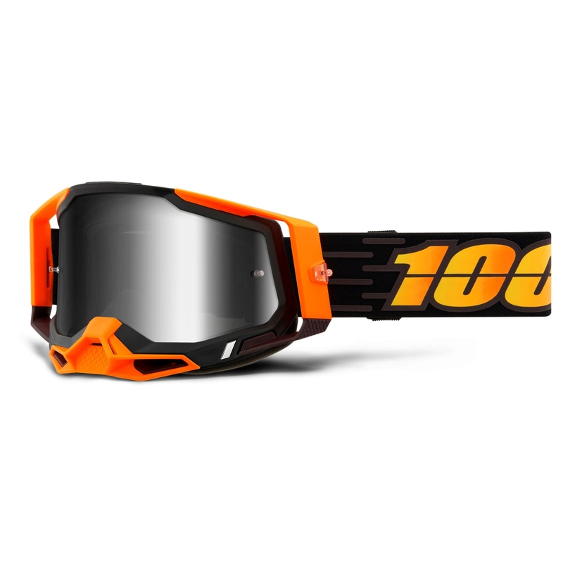 Motokrosové okuliare 100 % RACECRAFT 2 čierno-oranžové (strieborné zrkadlové plexisklo)