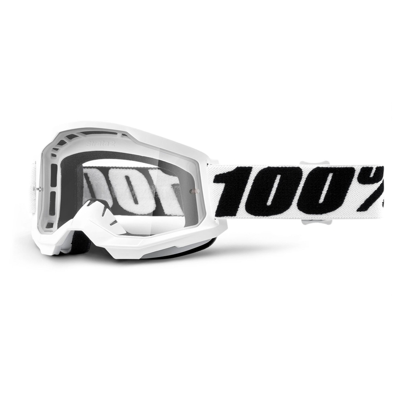 Motokrosové okuliare 100 % STRATA 2 Everest biele (číre plexisklo)