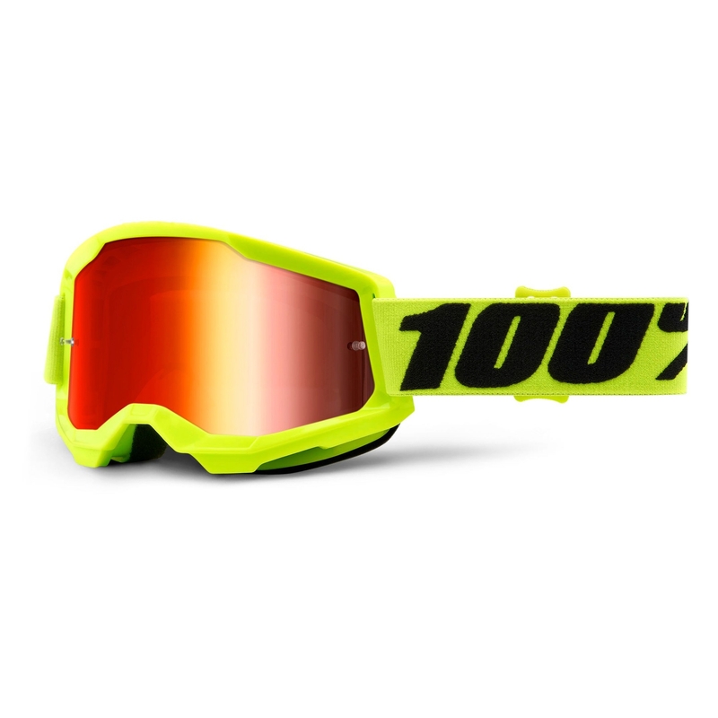 Motokrosové okuliare 100 % STRATA 2 fluorescenčno žlté (červené zrkadlové plexisklo)