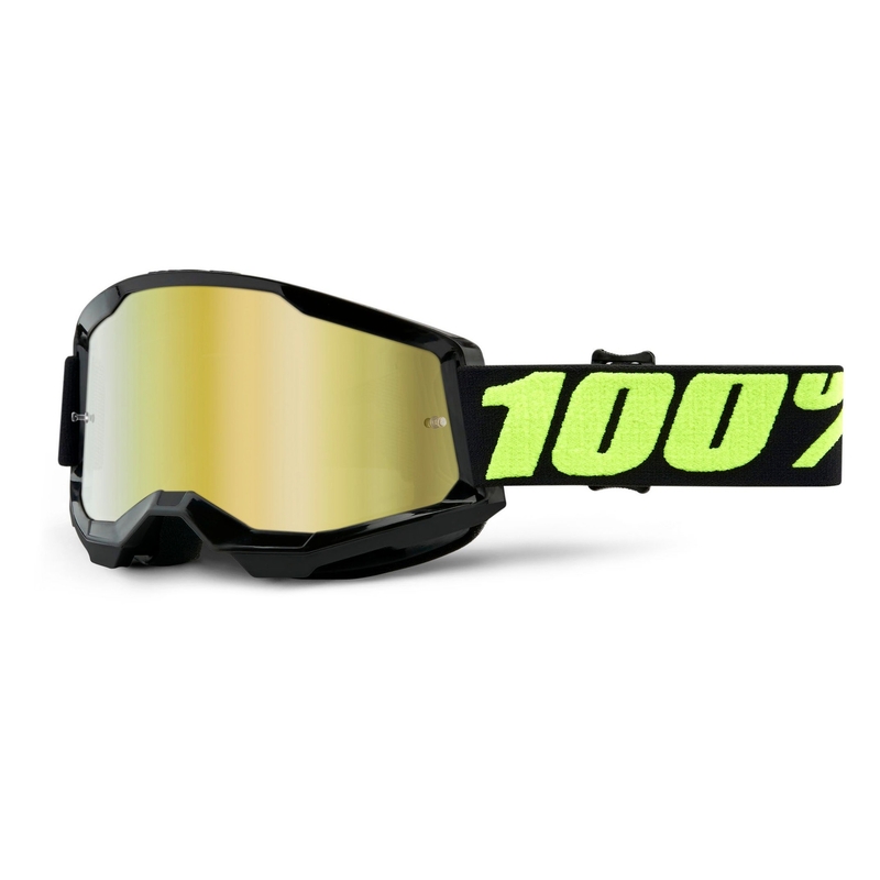 Motokrosové okuliare 100 % STRATA 2 čierne (zlaté zrkadlové plexisklo)