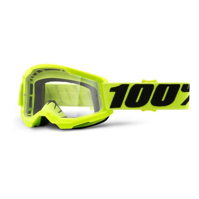 Detské motokrosové okuliare 100 % STRATA 2 fluorescenčno žlté (číre plexisklo)