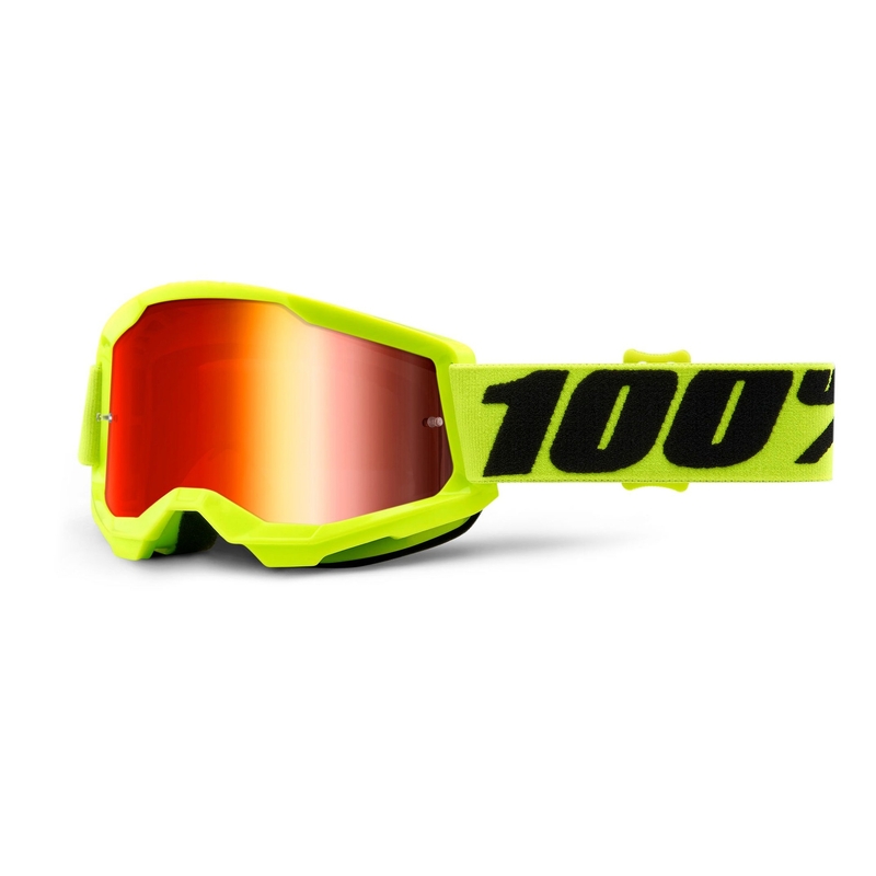 Detské motokrosové okuliare 100 % STRATA 2 fluorescenčno žlté (červené zrkadlové plexisklo)