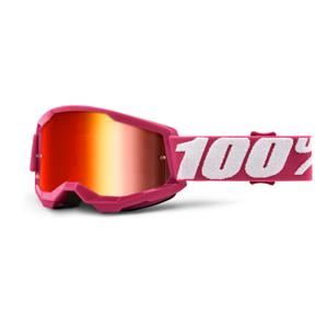 Detské motokrosové okuliare 100 % STRATA 2 ružové (červené zrkadlové plexisklo)