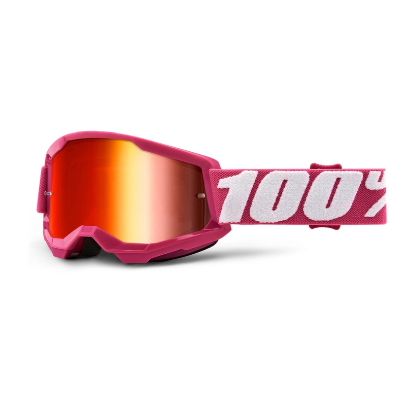 Detské motokrosové okuliare 100 % STRATA 2 ružové (červené zrkadlové plexisklo)