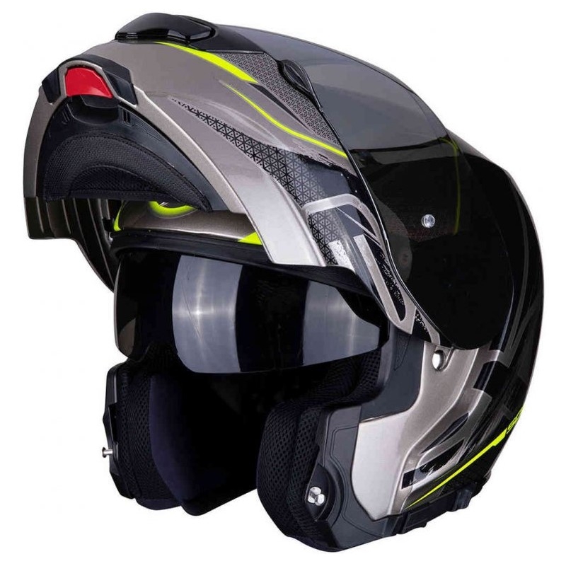 Odklápacia prilba Scorpion EXO-3000 Air Creed titánovo-čierno-fluo žltá - II. akosť