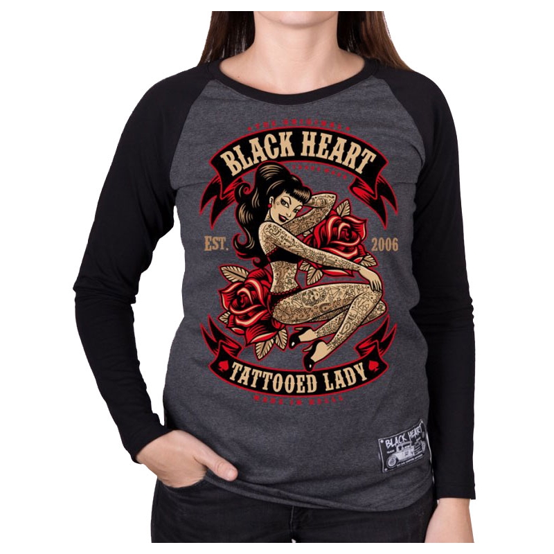 Dámske triko Black Heart Tattooed Lady čierno-šedé