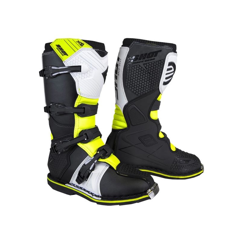 Čižmy na motocykel Shot X10 2.0 bielo-fluo žlté výpredaj