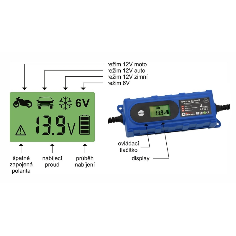 Nabíjačka batérií s LCD displejom 6/12 V 3,8 Amp
