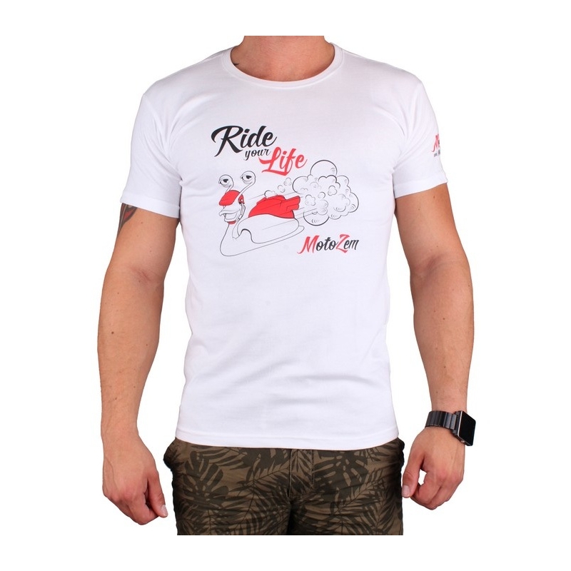 Tričko s motívom MotoZem Ride your life biele výpredaj