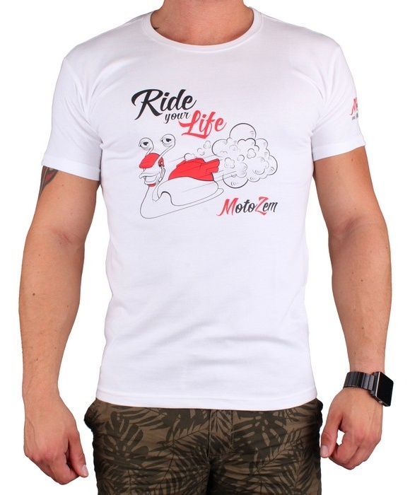 Tričko s motívom MotoZem Ride your life biele výpredaj Veľkosť: M