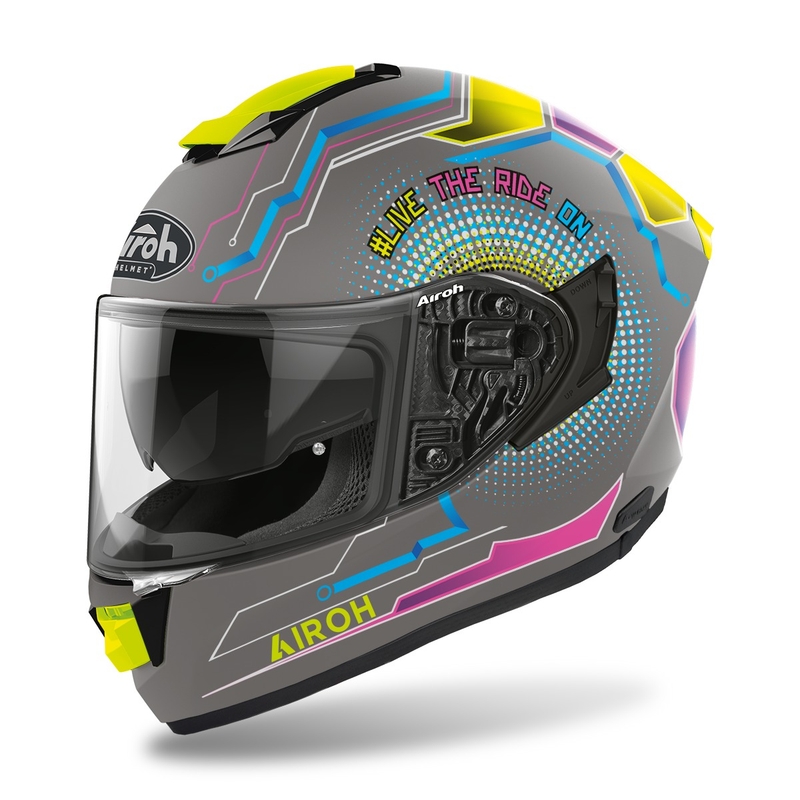 Integrálna prilba na motocykel Airoh ST.501 Power 2022 šedo-modro-ružovo-fluorescenčno žltá matná výpredaj