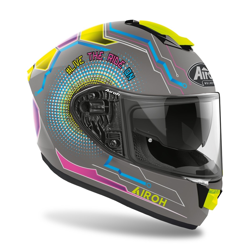 Integrálna prilba na motocykel Airoh ST.501 Power 2022 šedo-modro-ružovo-fluorescenčno žltá matná výpredaj