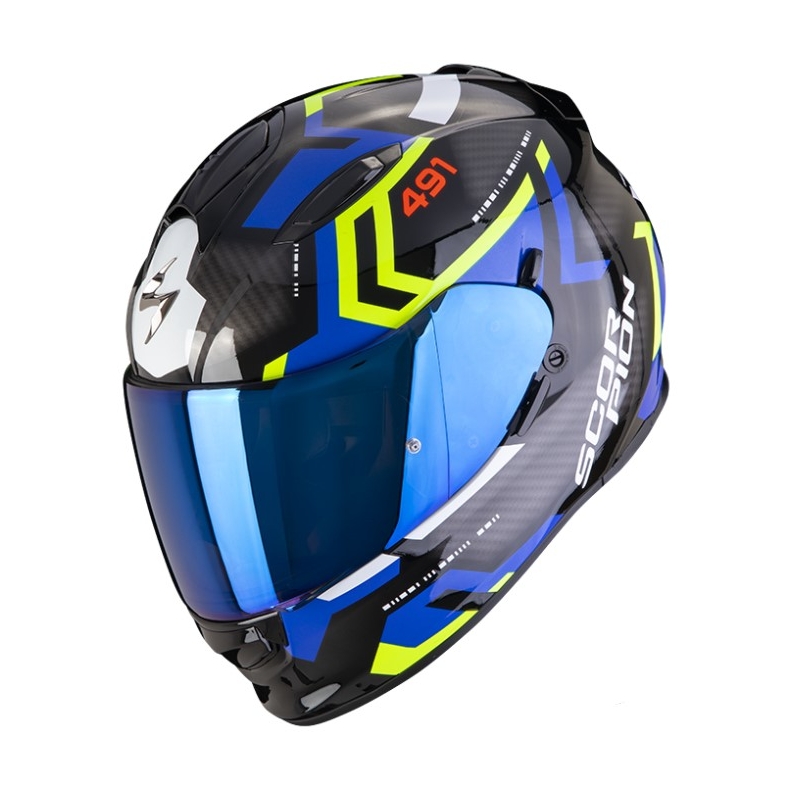 Integrálna prilba na motocykel SCORPION EXO-491 SPIN čierno-modro-fluorescenčno žltá výpredaj