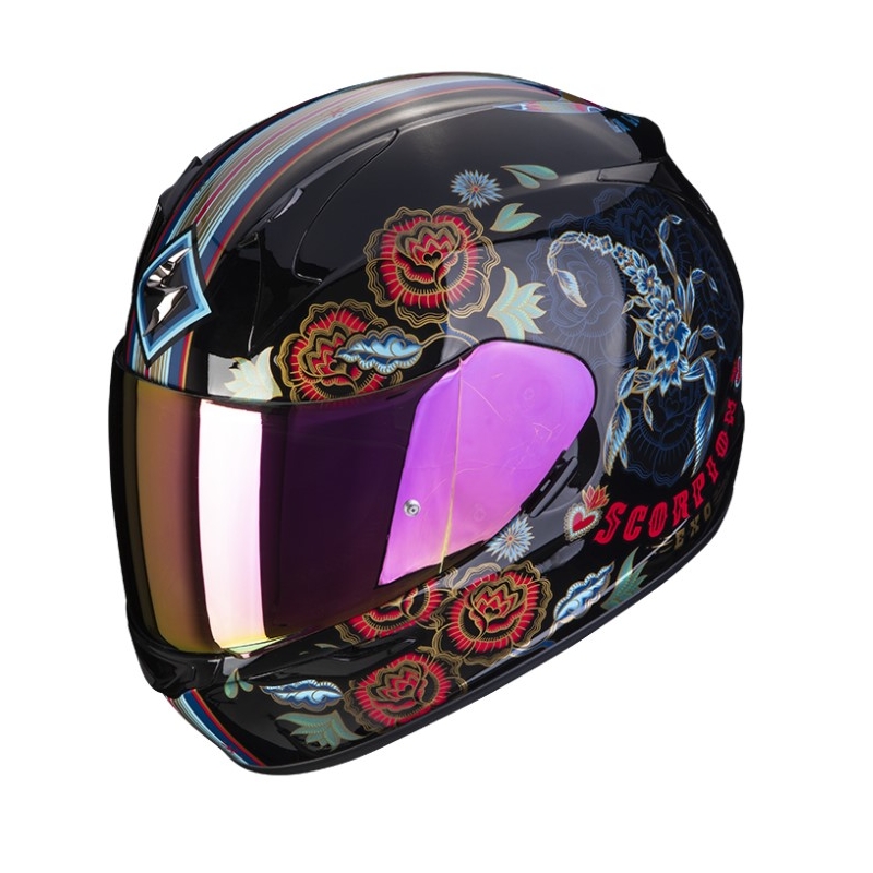 Integrálna prilba na motocykel SCORPION EXO-390 CHICA II čierno-modro-ružová