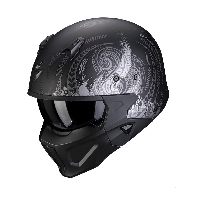 Otvorená prilba s maskou SCORPION COVERT-X TATTOO matná čierno-strieborná